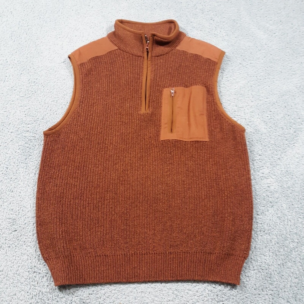 Cabela's Sweater Vest 1/4 Zip Mens Size Large Brown Cotton Knit Shooting Hunting